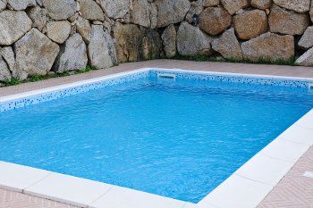 Small inground plunge pool with stone wall in the background Inground Plunge Pool, Fiberglass Plunge Pool, Pool With Stone, Fiberglass Pool Cost, Small Fiberglass Pools, Inground Pool Cost, Pool Plans, Swimming Pool Prices, Piscinas Pequeñas