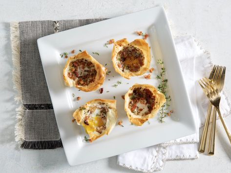 Bacon and Egg Phyllo Cups Fall Fruit, Phyllo Cups, Meals At Home, Fall Fruits, Phyllo Dough, Smart Cooking, Crumbled Bacon, Pastry Dough, Muffin Tin