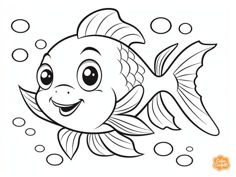 illustration of Goldfish coloring delight Goldfish Coloring Pages, Goldfish Drawing, Ocean Clipart, Ocean Coloring Pages, Fish Coloring, Fish Theme, Small Drawing, Fish Coloring Page, Fish Drawings