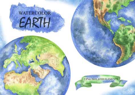 Watercolor Earth, Earth Clipart, Save Planet, Planet Drawing, Earth Drawings, Earth Planet, Watercolor On Wood, Planets Art, Watercolor Graphic