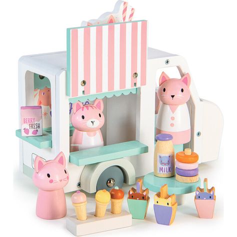 Meet Kitty and her hard working family! They are running about town serving up delicious milkshakes, doughnuts, and ice creams through the hatches on all 3 sides of their white 3 wheeler van. A fold up backdrop completes the scene and adds to more story telling opportunities. Good for imaginative play. Good for storytelling. | Kitty's Milkshake Van by Tender Leaf Toys | Kids Toys | Maisonette collects the best children’s products from around the world (unlike Zulily, Etsy, The Tot, Farfetch Kids, Childrensalon, Crate and Kids, Kohls, Wayfair, Buy Buy Baby, Nordstroms, Mini Boden, J.Crew Factory, or PotteryBarn Kids), creating a curated shopping experience for you. Think of us as your shortcut to fashion for litte ones! Delicious Milkshakes, 3 Wheeler, Vans Kids, Hatches, Toys Kids, Story Telling, Buy Buy Baby, Ice Creams, Mini Boden