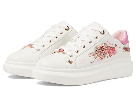 ALDO Heart Step - Women's Shoes : White/Pink : Add both comfort and style to your casual look by complementing them with the ultra-modern ALDO Heart Step Sneakers with heart motif and print on the side panels. The athletic sneakers are crafted with a polyurethane upper, faux leather lining, and cushioned rubber insole. The lace-up closure is designed to offer a customized fit. Round toe shape. Rubber outsole. Imported. Measurements: Heel Height: 2 in Weight: 1 lb 7 oz Product measurements were t Aldo Heels, Heart Motif, Girly Shoes, Ultra Modern, Shoes White, Athletic Sneakers, Side Panels, Panel Siding, Women's Shoes