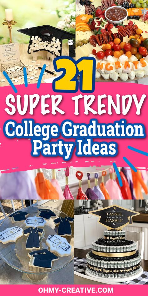 Celebrate your college grad's achievements with style and flair using these trendy party ideas! From chic decor to interactive entertainment, make their special day unforgettable. Explore the latest party trends to throw a memorable bash that reflects their unique personality. #CollegeGradParty #TrendyCelebration #Classof #PartyInspiration Graduation Party Candy Bar, Graduation Party Appetizers, College Graduation Party Ideas, College Graduation Party Decorations, Graduation Party Desserts, College Grad Party, College Graduation Party, Backyard Graduation Party, Senior Graduation Party