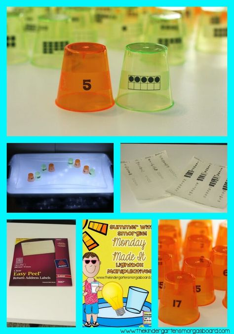 A Kindergarten Smorgasboard Monday Made It: Light Table Math | The Kindergarten Smorgasboard Light Table Activities, Kinder Math Centers, Table Activities, Kindergarten Smorgasboard, Math Number Sense, Math Center Activities, Task Boxes, Number Activities, Center Activities