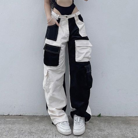 Color Cargo Pants, Korean Streetwear Fashion, Corduroy Cargo Pants, Wide Leg Pants Outfit, Leg Pants Outfit, Korean Streetwear, Vintage Preppy, Polyester Pants, Trendy Summer Outfits