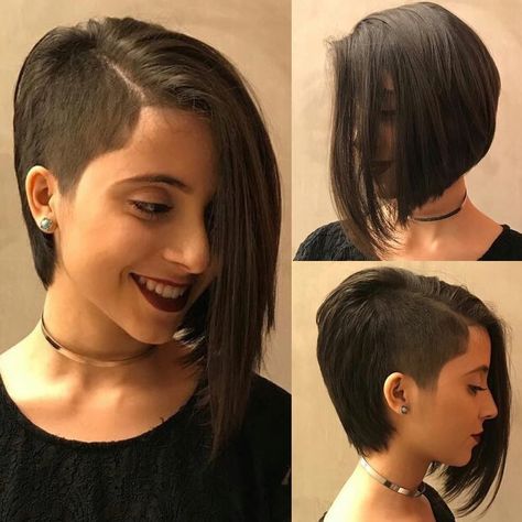 Pixie Sidecut, Side Shave, Shaved Hair Women, Half Shaved Hair, Design Tattoos, Asymmetrical Bob, Ombré Hair, Haircut And Color, Girl Short Hair