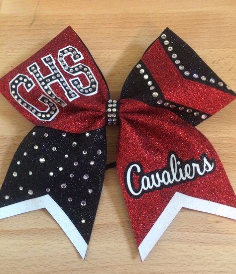 Red and black glitter cheer bow with rhinestones Cheer Bows With Rhinestones, Cheer Bow Rhinestone Template, Red And Black Cheer Bows, Cute Cheer Bow Ideas, Cheerleader Bows Diy, Football Cheer Bows, Cheer Bow Designs, Red Cheer Bows, Cheer Bows Ideas