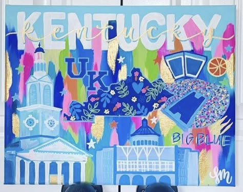 Kentucky Decorating Ideas, College Painted Canvas, Custom College Painting, College Dorm Paintings, College Canvas Paintings, Wall Decor Bedroom College, Aphi Canvas Painting, College Paintings, College Canvas Art