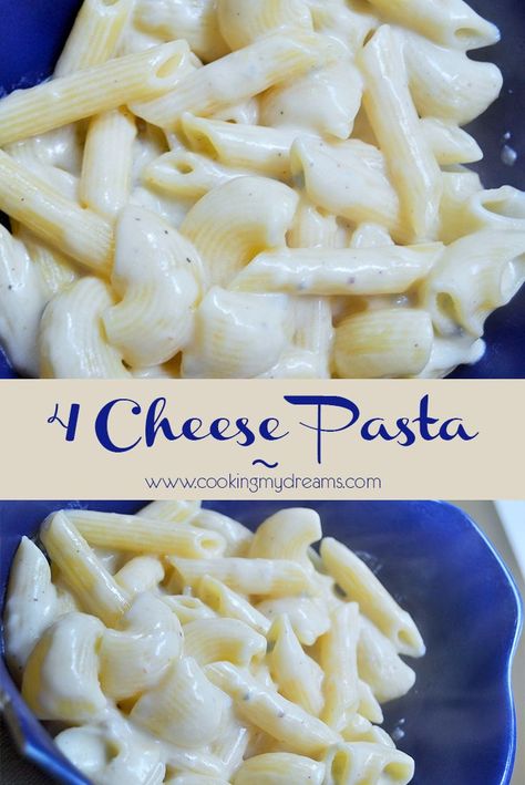 The creamiest, flavorful 4 cheese pasta you'll ever eat. Cheddar is not the only option for creamy delicious pasta! // www.cookingmydreams.com 4 Cheese Pasta, Four Cheese Pasta, Best Pasta Recipes, Delicious Pasta, Cheese Pasta, Pasta Noodles, Cooking Inspiration, Easy Vegetarian, Gorgonzola