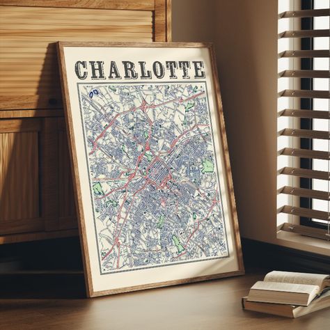 Retro Charlotte North Carolina Map Print Charlotte North Carolina Antique Charlotte Print of Charlotte North Carolina Home Decor of Charlotte Souvenir Seoul Map, Nashville City, Tennessee Map, City Maps Design, Washington Map, North Carolina Map, Georgia Map, Ohio Map, Japan Map