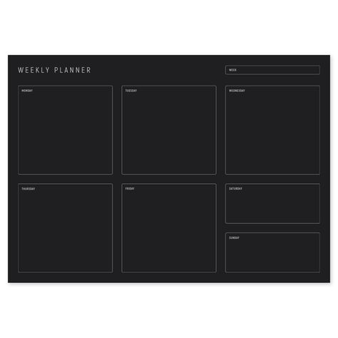 A4 Weekly Planning Pad - Silver/Black, Landscape academic_planner_aesthetic #plannerlovers #2024freedigitalplanner #etsy_planner⭕ Black Paper Planner, Weekly Planner Landscape, Free Weekly Planner Templates, Paper Tear, Black Landscape, Unit Of Time, Weekly Planner Pad, Weekly Planner Free Printable, Etsy Planner