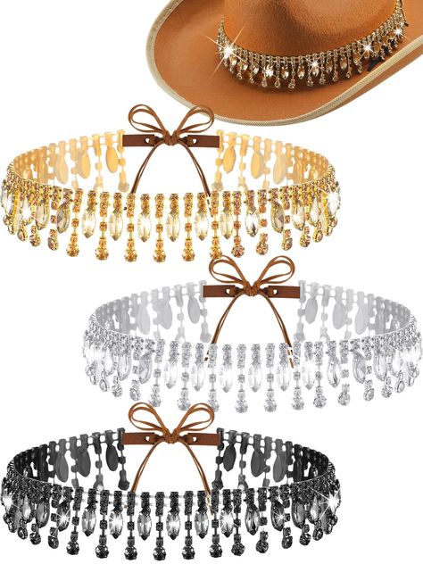 PRICES MAY VARY. What You Get: you will get 3 hat bands, divided into 3 colors; Sufficient quantities and different colors can meet your daily replacement and matching needs, and you can also share them with your family and partners Reliable Material: our hat band is made of rhinestones, which has a shiny luster; This rhinestone hat band enhances the overall aesthetic feeling of the clothing; Its shiny artificial and western style make for a truly striking cap accessory that attention, making yo Tanner Adell, Fringe Cowboy Hat, Cowboy Hat Band, Rhinestone Hat, Cowboy Hat Bands, Rhinestone Cowgirl, Hat Bands, Rhinestone Fringe, Types Of Hats