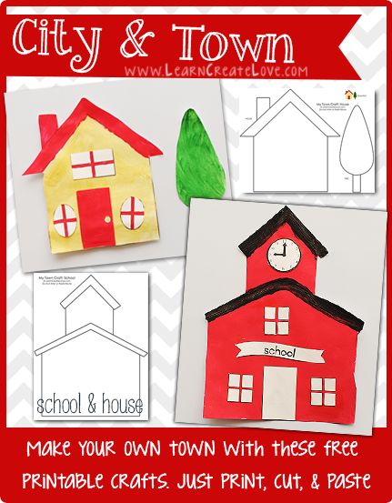 My City and Town: House and School from LearnCreateLove.com Community Helpers Theme, House Printable, Community Helpers Preschool, Kindergarten Social Studies, City Theme, Free Printable Crafts, Chop Recipes, Free City, Community Helpers