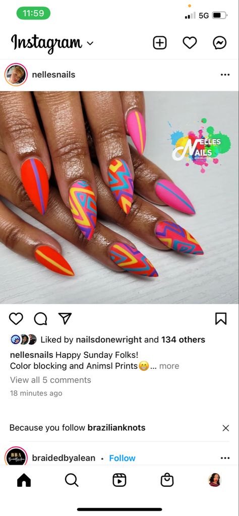 Hot Nails Trends 2022, African Inspired Nails, African Nail Art Design, African Nail Art, Multicolored Nails, Moon Nails, Nail Art Designs Summer, Diy Acrylic Nails, Nail Polish Art