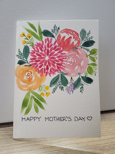 Mother’s Day Cards Handmade Watercolor, Watercolor Mother’s Day Card Ideas, Mother’s Day Watercolor, Watercolor Mothers Day Card, Draw Flowers, Art 2024, Hand Painted Card, Grad Cards, Mother's Day Greeting Cards