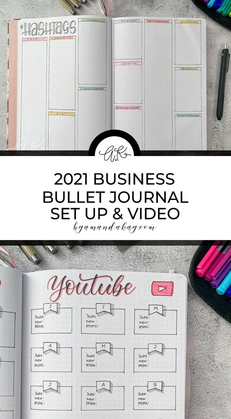 Youtube Journal Ideas, Bujo Social Media Tracker, Bujo Social Media Planner, Small Business Journal Ideas, Business Journal Ideas Layout, Journal Business Ideas, Small Business Journal, Content Planner Bullet Journal, Bujo Set Up