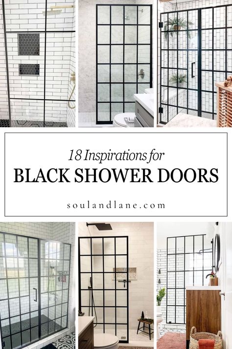 The boldness of black frames against the transparency of glass creates a dramatic contrast that can define the entire aesthetic of your bathroom. Our guide explores various black shower door designs, from sleek, minimalist frames that accentuate modern decor to more detailed, industrial styles that add character and depth. Learn how to complement these doors with the right tiles, fixtures, and accessories to enhance their modern appeal and make your bathroom a standout space. Glass And Black Shower Door, Black Framed Shower Door, Shower Door Ideas, Shower Doors Sliding, Black Shower Door, Diy Shower Door, White Subway Tile Shower, Mosaic Shower Tile, Gray Shower Tile