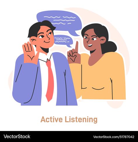 Active Listening Illustration, Listening Illustration, Active Illustration, Understanding Women, Conflict Management, Flat Vector Illustration, Team Training, Active Listening, Business Communication