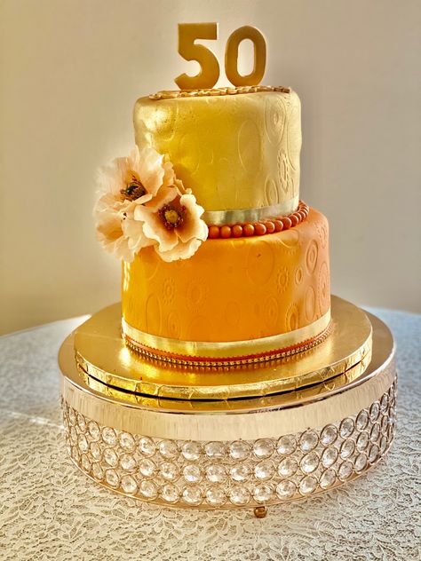 Orange and Gold 50th Birthday Cake, Orange And Gold, 50th Birthday, Birthday Cake, Orange, Cake, Birthday, Gold