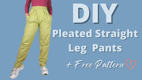 Refashion Co-op: Wide-Leg Pleated Pants Sewing Tutorial Waistband Sewing, Half Elastic Waistband, Dress Sewing Tutorials, Sewing Pants, Straight Cut Pants, High Waisted Wide Leg Pants, Elastic Pants, Thrift Flip, Clothes Sewing