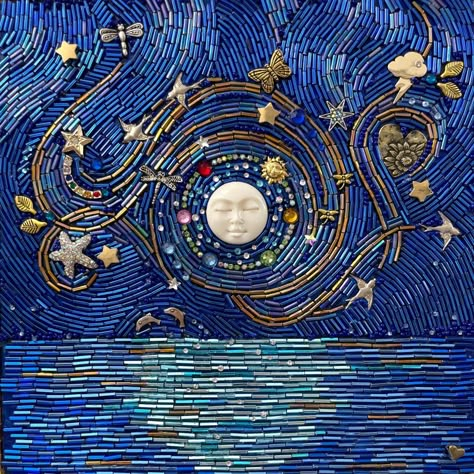 If the Moon Could Dream Bead Mosaic Art, Mosaic Moon, It Smile, Mixed Media Mosaic, Mermaid Figurine, Wall Art Ocean, Mosaic Art Projects, Glass Mosaic Art, Mosaic Artwork