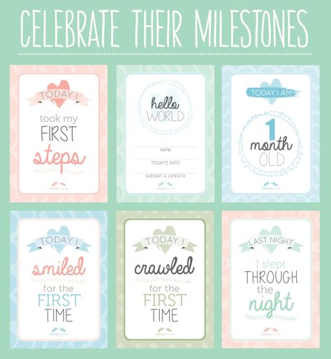 PRINTABLE: Fun milestone cards Baby Milestone Chart, Baby Milestone Book, Baby Books Diy, Birth Announcement Template, Milestone Stickers, Baby Milestone Cards, Baby Growth, Planner Printables Free, Baby Milestone