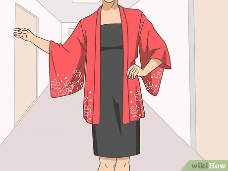 3 Ways to Wear a Haori Coat - wikiHow Small Scarf Tying, Black Plain Dress, Neutral Shirt, Neutral T Shirts, Haori Jacket, 3 Ways To Wear, Beige Scarf, Clothing Retail, Japanese Outfits