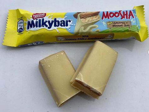 Milkybar Moosha, a rather special Caramel & Nougat Bar coated in Milkybar chocolate. It’s a bit like a Mars or Milkyway coated in Milkybar and is pretty delicious. Very sweet and milky, with plenty of toffee flavour, the nougat has a toffee flavour to it rather than chocolate nougat like a Mars bar does and it fits well with the other flavours. (uk only) Milky Bar Chocolate, Caramel Nougat, Milky Bar, Chocolate Pictures, Mars Bar, Chocolate Bars, Strawberries And Cream, Chocolate Bar, Toffee