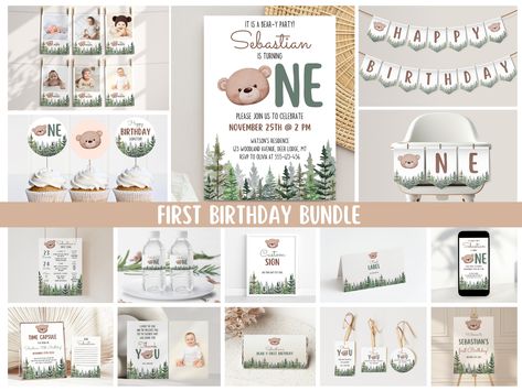 Bear Birthday Decorations Bundle, Beary 1st Birthday, Woodland Birthday Invite, Cute Teddy Bear, Boy 1st Birthday, Bear Birthday Theme, BBI Bear Birthday Decorations, Brown Bear Birthday Party, Brown Bear Birthday, Brown Bear Brown Bear Birthday, Beary First Birthday, Birthday Bear, Bear Birthday Party, Woodland Birthday, Cute Teddy Bear