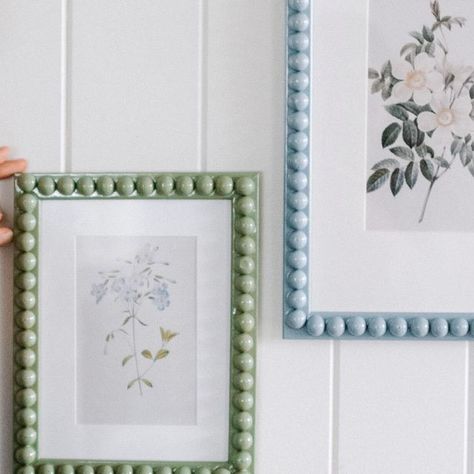 Geneva Vanderzeil on Instagram: "Making easy bobbin frames! Honestly, there’s nothing better than a small simple glow up of an item you already have around the house, like these bobbin frames. I loved making them and the best thing is you can make them any colour you like to match your space. You can find the full detailed tutorial for this over on @ljhooker!" Bobbin Picture Frame, Bedroom Picture Frames, Bobbin Frame, Nursery Room Design, Frame Diy, Bead Frame, Nursery Room Inspiration, Diy Picture Frames, Diy Nursery