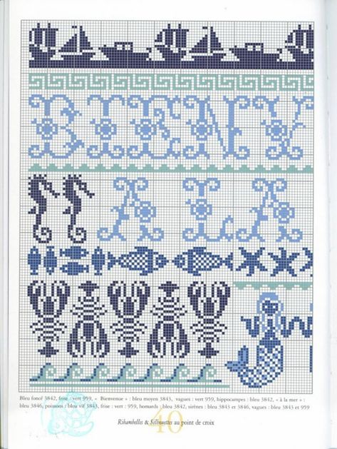 Mermaid, lobsters, sea critters Cross Stitch Lobster, Lobster Knitting Pattern, Mermaid Cross Stitch, Cross Stitch Sea, Fair Isle Chart, Easy Knitting Projects, Fair Isle Knitting Patterns, Fair Isles, Woven Wrap