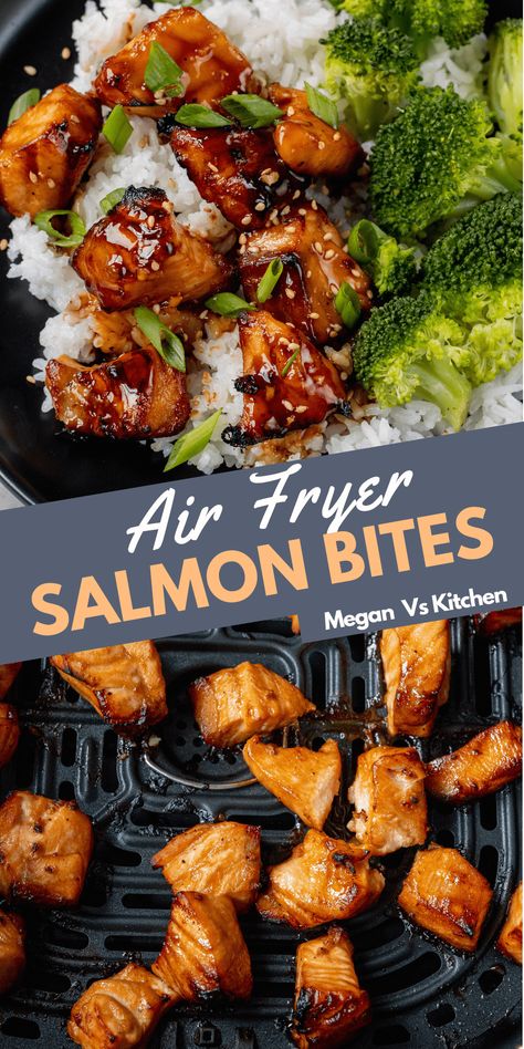 Different Ways To Eat Salmon, No Cheese Dinner Recipes, Air Fried Salmon Bites, Teriyaki Salmon Bites, Salmon Bites Recipe, Air Fryer Salmon, Salmon Bites, 2024 Recipes, Work Lunches