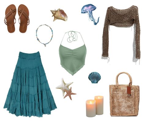 Ocean Witch Outfit, Sea Nymph Aesthetic Outfit, Mermaid Ren Faire, Sea Witch Outfit, Sea Witch Aesthetic Outfit, Mermaid Costume Aesthetic, Oceancore Outfit, Water Themed Outfits, Sirencore Outfits