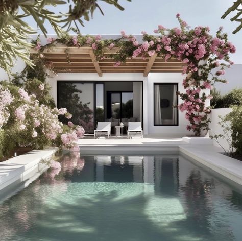 Pool Decor Ideas, Villa In Bali, Santorini House, Apartment Exterior, Bloxburg House Ideas Layout, Bloxburg House Ideas 2 Floor, House Bloxburg, Casa Exterior, Pool Decor