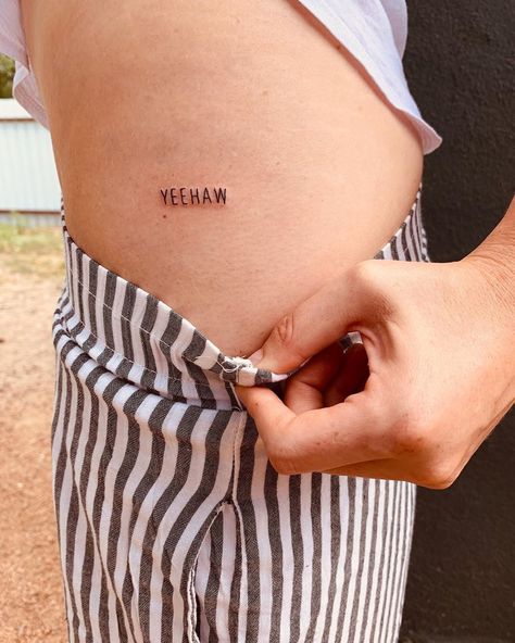 yeehaw!    #westtexas #tejas #bigbend #marfatexas #slowpokemarfa #bachloretteparty #tinytattoo #smalltattoo #minitattoo #texastattoo #handpoke #stickandpoke #handpokedtattoo #hiptattoo #girlswithtattoos #roadtrip #travelblogger Matching Texas Tattoos, Yeehaw Tattoo, Tattoo Designs Watercolor, Tattoo Designs Mandala, Tattoo Designs Geometric, Cowgirl Tattoo, Cowboy Boot Tattoo, Cowboy Hat Tattoo, Writing Tattoo