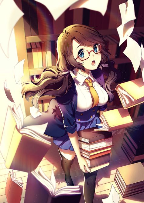 Librarian by Rosuuri on DeviantArt Anime School, Manga Love, Wearing Glasses, Manga Cosplay, Manga Characters, Anime Cartoon, Manga Girl, Librarian, Cartoon Drawings