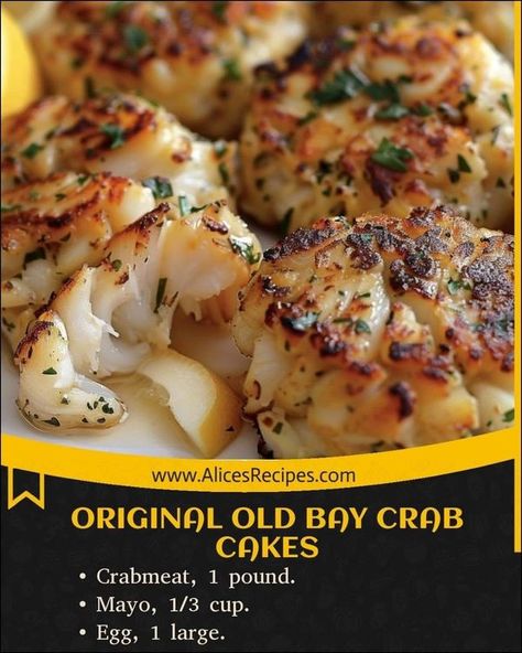 Weight Watchers Easy Recipes 2024 | Original Old Bay Crab Cakes | Facebook Old Bay Crab Cakes, Crab Cake Recipes, Crab Cake Recipe, Mediterranean Kitchen, Stuffed Mini Peppers, Cooking Seafood, Old Bay, Mediterranean Dishes, Seafood Dinner