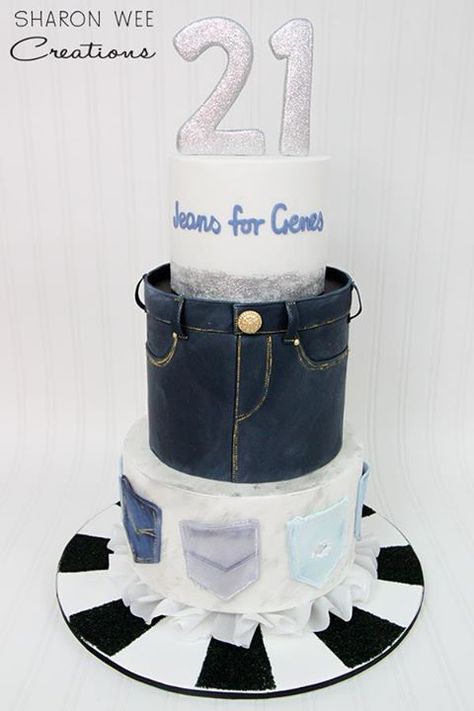 Jeans For Genes Day, Diamonds And Denim Party, Jeans For Genes, Diamond Cake, Learn Cake Decorating, Cake Decorating Flowers, Dummy Cake, Denim Party, Baby Shower Treats