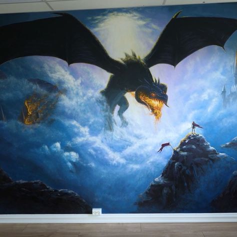 Dragon Mural, Huge Dragon, My Office, Mural Painting, Office Walls, Office Wall, Wall Mural, I Decided, Sci-fi Spaceship