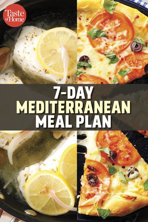 7-Day Mediterranean Meal Plan Feta Shrimp, Mediterranean Diet Menu Plan, Mediterranean Diet Menu, Mediterranean Meal Plan, Mediterranean Recipes Healthy, Mediterranean Diet Recipes Dinners, Med Diet, Mediterranean Diet Meal Plan, Easy Mediterranean Diet Recipes