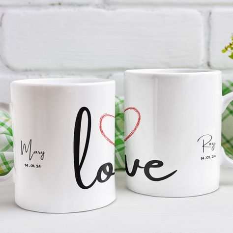 Taza personalizada, taza para parejas, taza para regalar, taza con nombre y fecha especial, taza de aniversario Couple Mug, Mug With Name, Couple Mugs, Name Mugs, Personalized Mug, Personalized Mugs, Mug Gift, Special Person, Gifts In A Mug