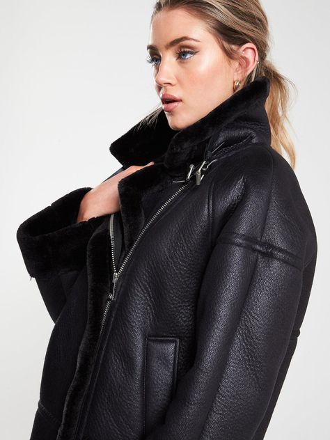 Whistles Faux Fur Aviator Jacket - Black, Black, Size Xs, Women - Black - Xs Leather Aviator Jacket, Lamb Jacket, Leather Jacket Women, Biker Coat, Aviator Jacket, Faux Shearling Jacket, Sheepskin Coat, Black Aviators, Aviator Jackets