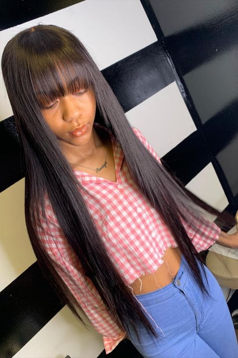 Chinese Bangs Weave, Chinese Bangs Black Women, Chinese Bang Wig, Bang Wigs, Bangs Inspiration, Chinese Bangs, Real Human Hair Wigs, Bang Wig, Graduation Hair