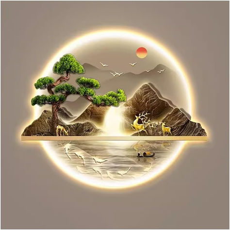 Wall Art Decorations Lamp, Oriental Decor Traditional Chinese Wall Hanging Painting $112.03 New Decor Trends 2024, 3d Wall Painting Ideas Living Rooms, Wall Artifacts, Led Light Wall Art, 3d Wall Art Decor, 3d Wall Art Sculpture, Wall Hanging Painting, Led Light Wall, 3d Wall Painting