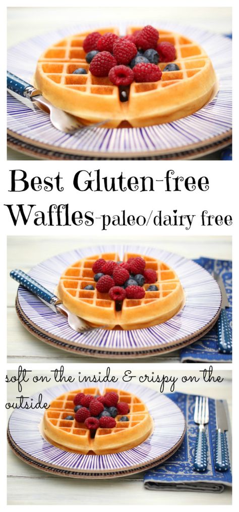 Delicious Gluten-free/Paleo friendly Waffles. Dairy free too! These are soft on the inside and nice and crispy on the outside. These are a family favorite in my home! Waffles Dairy Free, Dairy Free Waffles, Gluten Free Waffles, Best Gluten Free, Think Food, Paleo Breakfast, Gluten Free Breakfasts, Waffle Recipes, Foods With Gluten