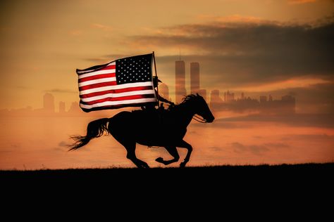 REMEMBER An American cowgirl gallops across a sunset sky in remembrance of 9-11. This is an open edition UNFRAMED photograph, signed by the artist before delivered. Available in size 8 x 12, 12 x 18 and 16x24. Edge to edge print with no borders. Proudly printed in the USA All products are made to order and printed to the best standards available. Order ships within 7 to 10 business days. American Cowgirl, Faster Horses, Patriotic Pictures, American Flag Wallpaper, Equine Portraits, In Remembrance, Come And Take It, Equine Photographer, Cowboy Art