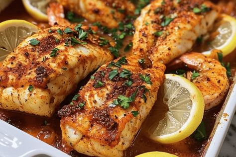 Try this spicy baked Cajun catfish and shrimp with zesty lemon butter recipe! Bold flavors, quick prep, and perfect for a delicious seafood dinner. Catfish And Shrimp Recipes, Catfish Recipes Baked, Baked Cajun Catfish, Baked Catfish Recipes, Cajun Catfish, Baked Catfish, Catfish Recipes, Lemon Butter, Seafood Dinner