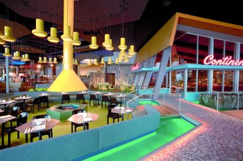 The Continental is an eclectic eatery located within the Playground Pier at Caesars. Atlantic City Restaurants, Futuristic Decor, Sunken Fire Pits, City Theme, Eclectic Dining, Happy Hour Specials, Brunch Places, Eating At Night, Global Cuisine