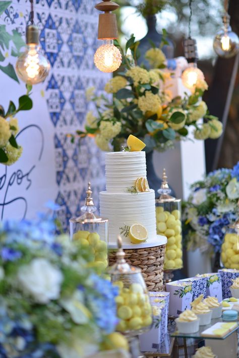 Italian Baby Showers, Greece Party, Italian Bridal Showers, Lemon Themed Party, Mood Wedding, Azulejos Tiles, Lemon Themed Bridal Shower, Lemon Theme, Italian Theme