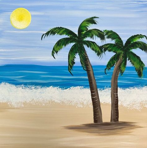 Palm Tree Beach Tutorial | art, Walmart, art of painting, paint | Palm trees have been a top request recently so let's start the summer with an easy beach painting tutorial! #art #beach #acrylicpainting #tutorial... | By Emily Seilhamer Art | Facebook Beach Painting Tutorial, Paint Palm Trees, Easy Beach Painting, Tree Painting Easy, Tropical Beach Painting, Palm Tree Background, Beach Scene Painting, Seaside Paintings, Beach Drawing